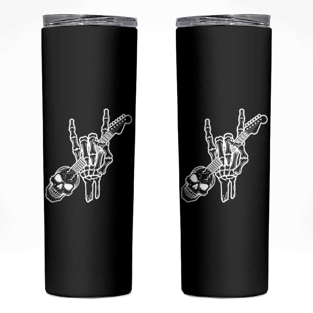 Rock N Roll Skinny Tumbler Skeleton Hand Playing Guitar Heavy Metal Music