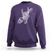 Rock N Roll Sweatshirt Skeleton Hand Playing Guitar Heavy Metal Music - Wonder Print Shop