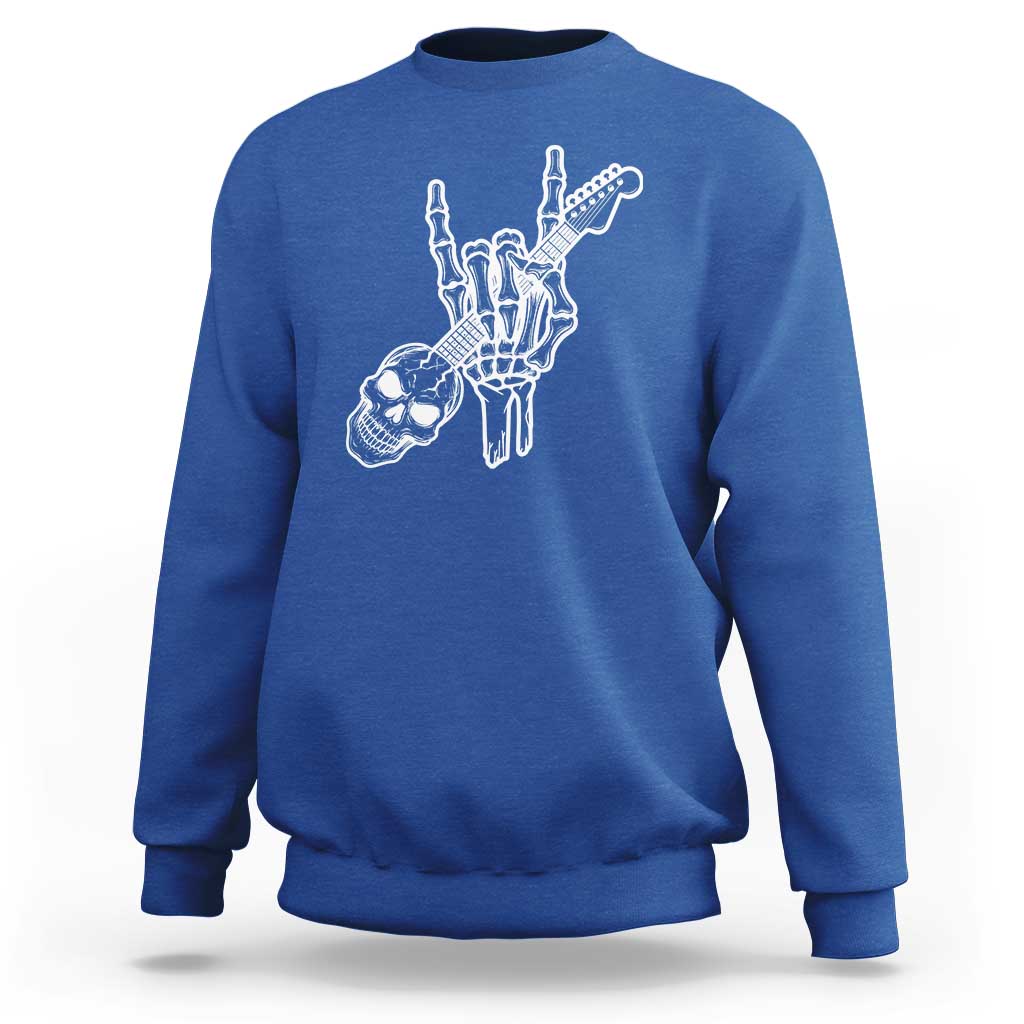 Rock N Roll Sweatshirt Skeleton Hand Playing Guitar Heavy Metal Music - Wonder Print Shop