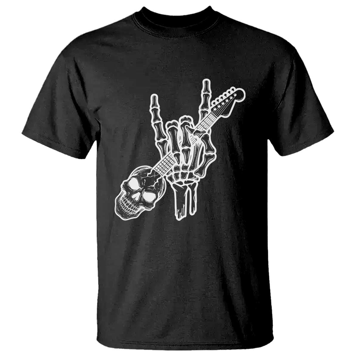 Rock N Roll T Shirt Skeleton Hand Playing Guitar Heavy Metal Music - Wonder Print Shop