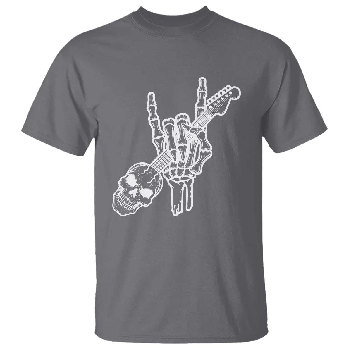 Rock N Roll T Shirt Skeleton Hand Playing Guitar Heavy Metal Music - Wonder Print Shop