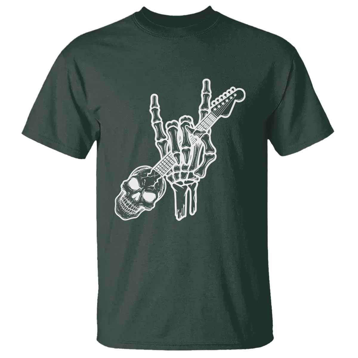 Rock N Roll T Shirt Skeleton Hand Playing Guitar Heavy Metal Music - Wonder Print Shop
