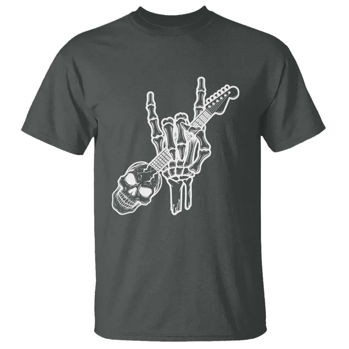 Rock N Roll T Shirt Skeleton Hand Playing Guitar Heavy Metal Music - Wonder Print Shop
