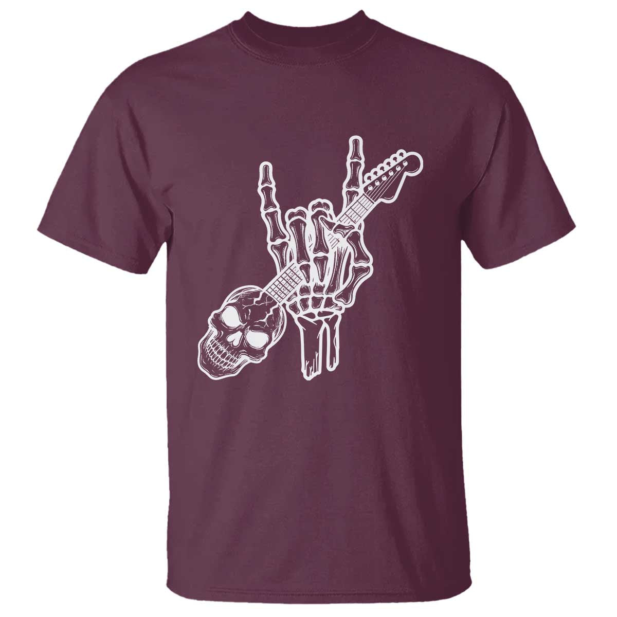 Rock N Roll T Shirt Skeleton Hand Playing Guitar Heavy Metal Music - Wonder Print Shop