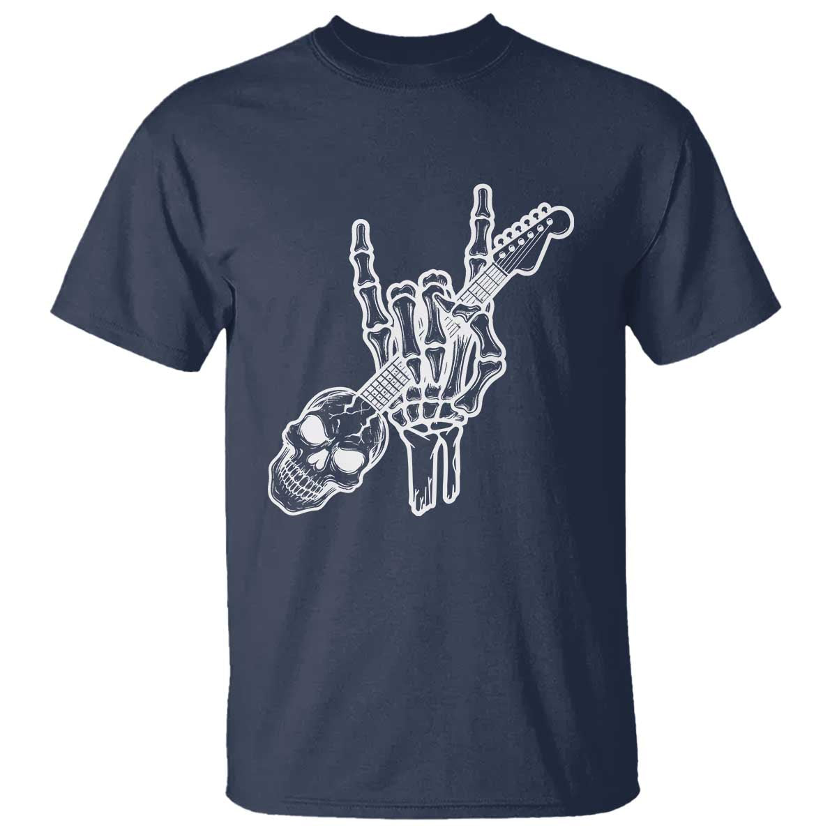 Rock N Roll T Shirt Skeleton Hand Playing Guitar Heavy Metal Music - Wonder Print Shop