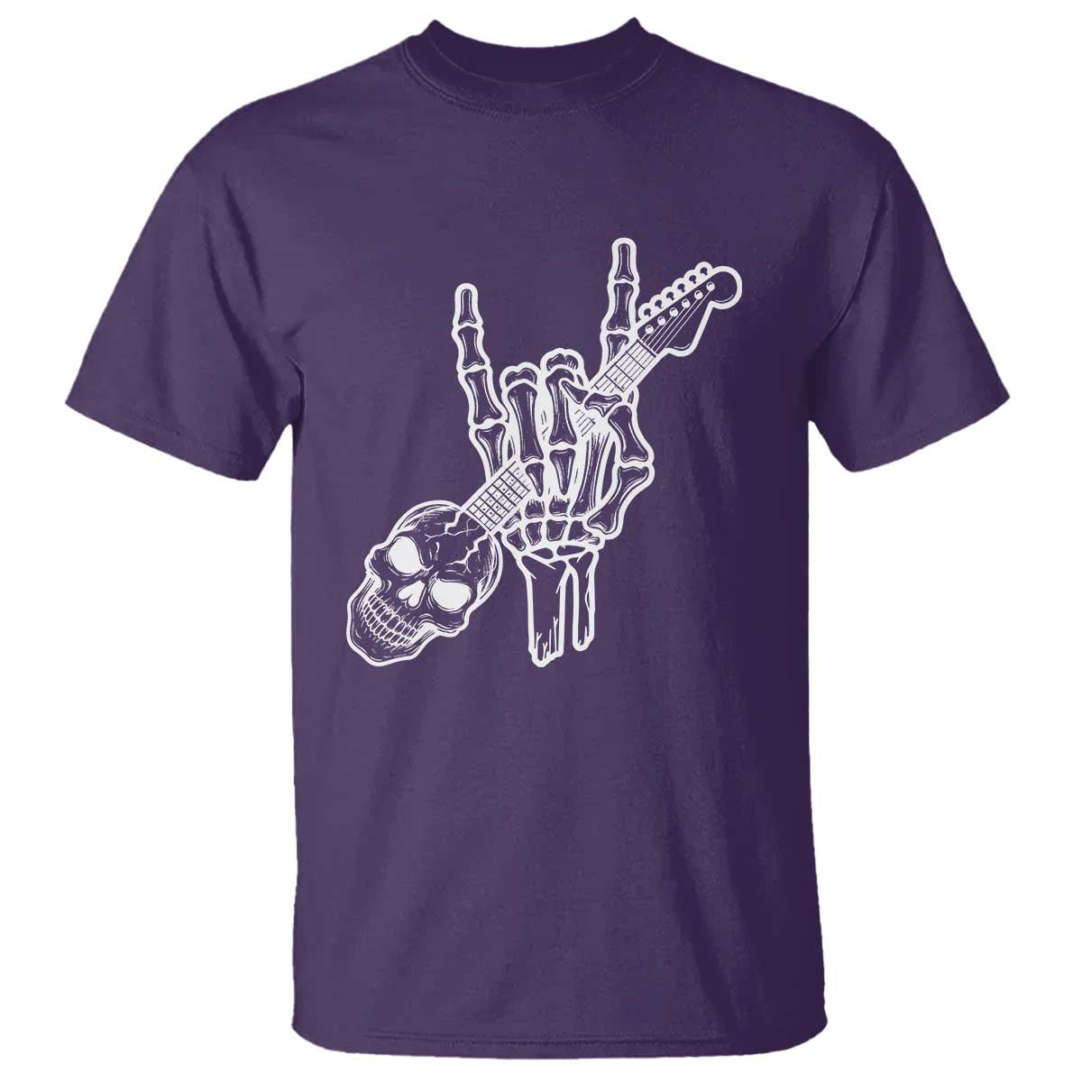 Rock N Roll T Shirt Skeleton Hand Playing Guitar Heavy Metal Music - Wonder Print Shop