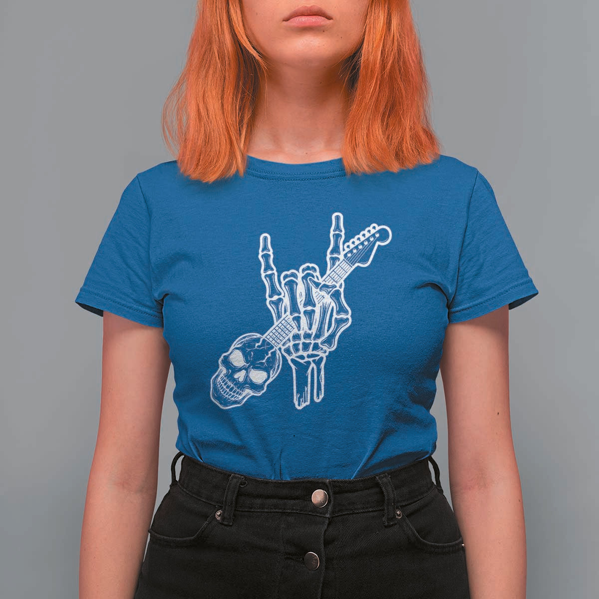 Rock N Roll T Shirt For Women Skeleton Hand Playing Guitar Heavy Metal Music - Wonder Print Shop