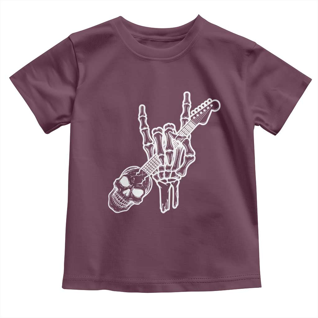 Rock N Roll Toddler T Shirt Skeleton Hand Playing Guitar Heavy Metal Music - Wonder Print Shop