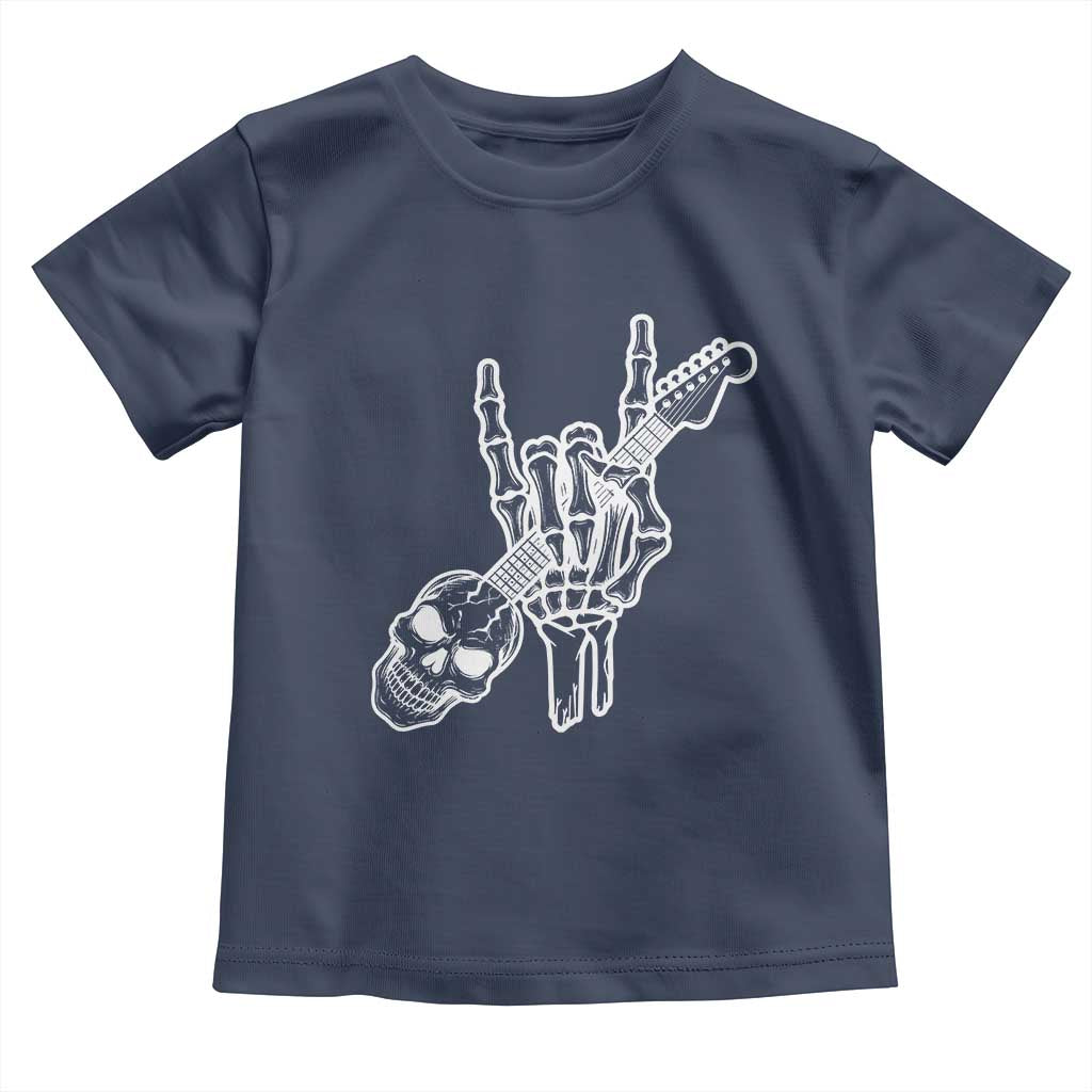 Rock N Roll Toddler T Shirt Skeleton Hand Playing Guitar Heavy Metal Music - Wonder Print Shop
