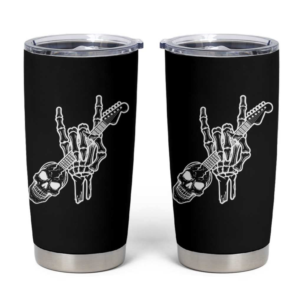 Rock N Roll Tumbler Cup Skeleton Hand Playing Guitar Heavy Metal Music