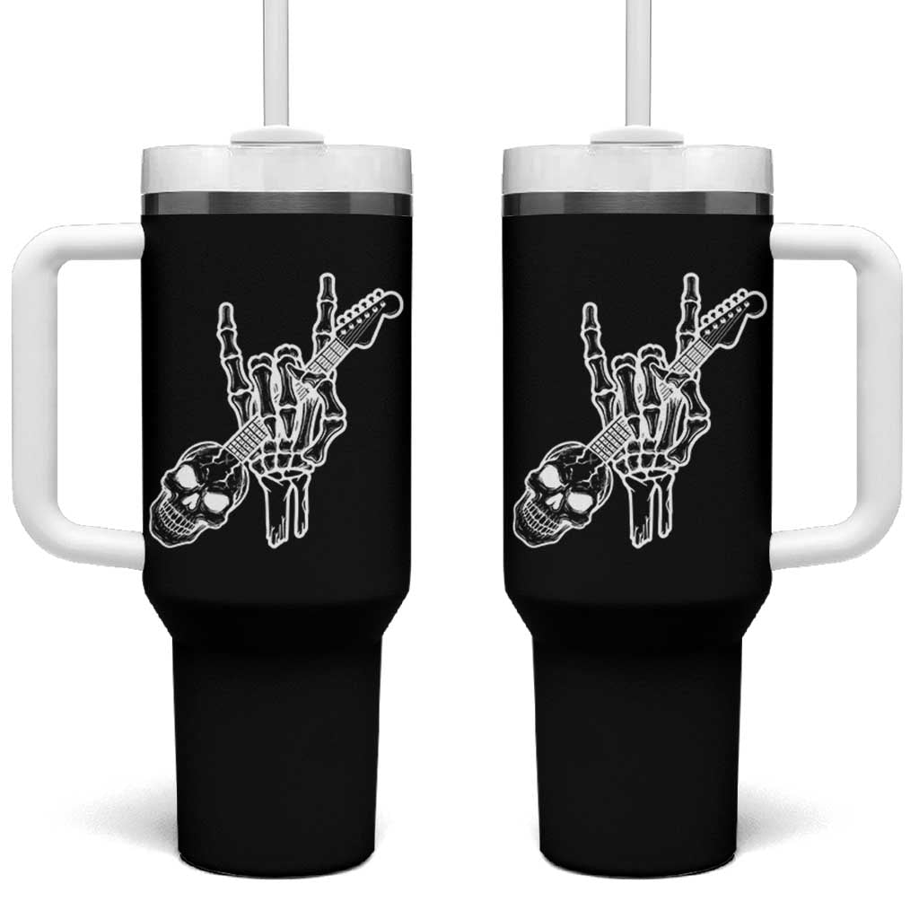Rock N Roll Tumbler With Handle Skeleton Hand Playing Guitar Heavy Metal Music