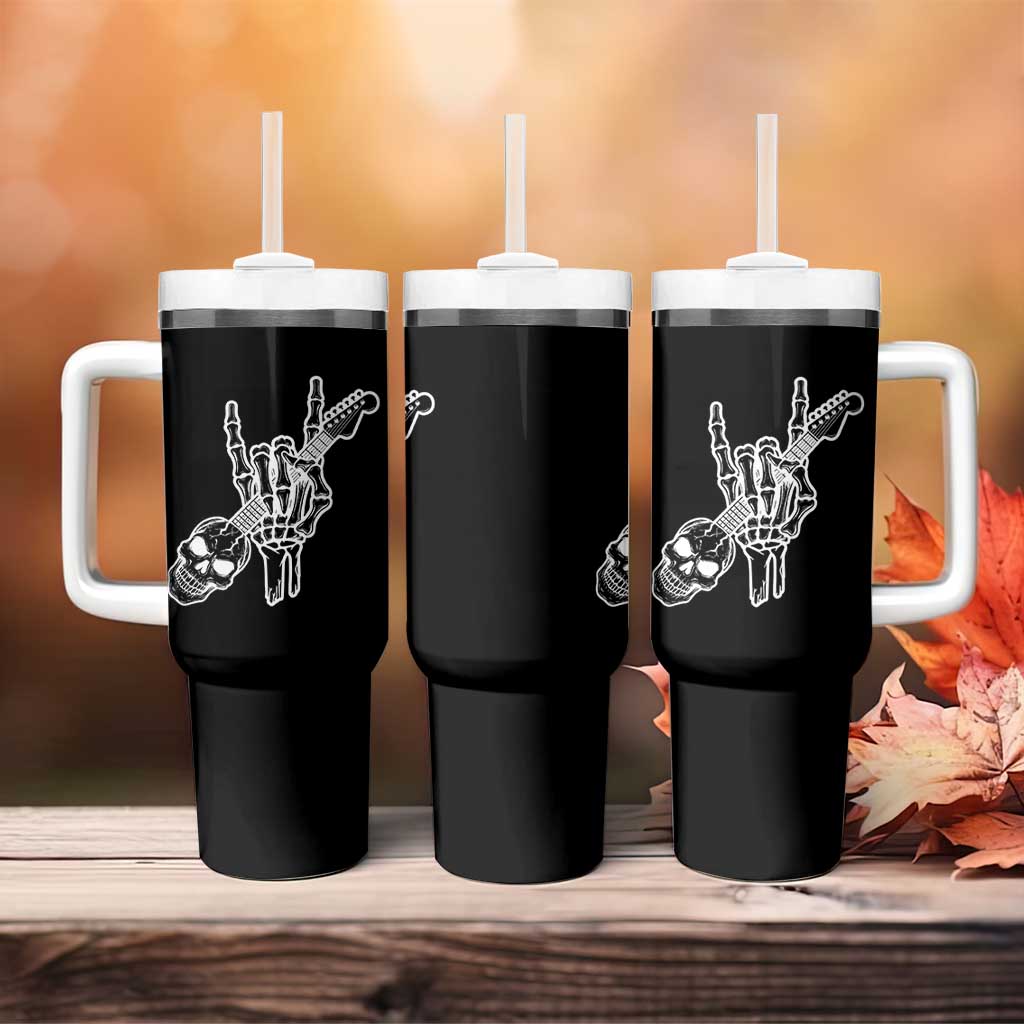 Rock N Roll Tumbler With Handle Skeleton Hand Playing Guitar Heavy Metal Music