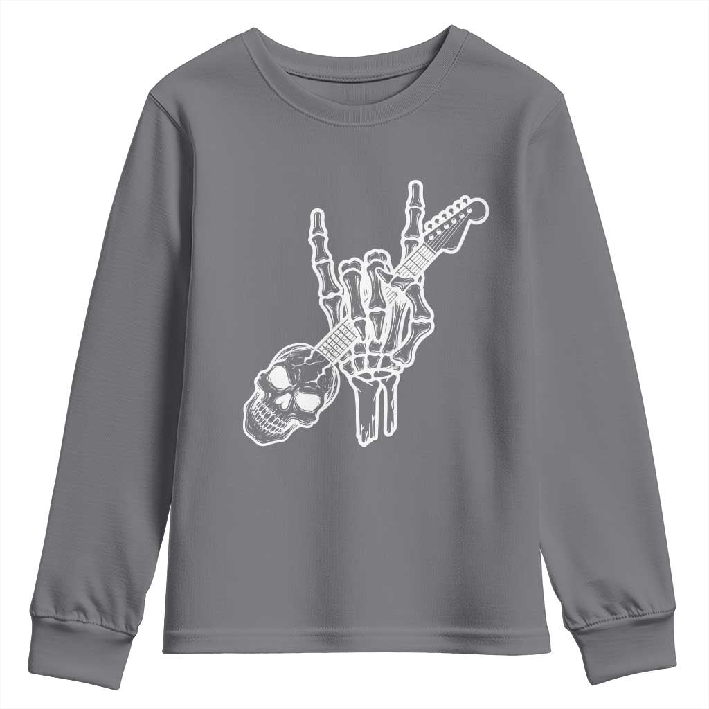 Rock N Roll Youth Sweatshirt Skeleton Hand Playing Guitar Heavy Metal Music - Wonder Print Shop
