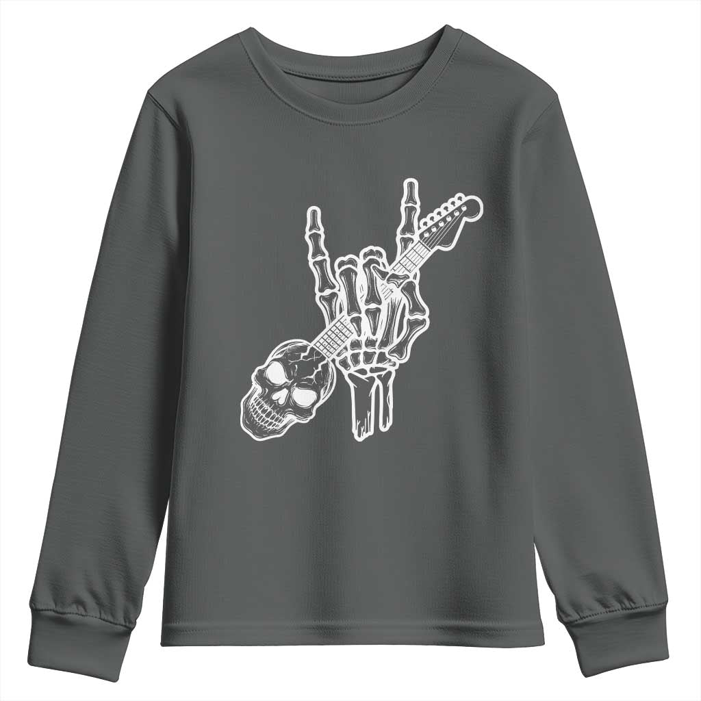Rock N Roll Youth Sweatshirt Skeleton Hand Playing Guitar Heavy Metal Music - Wonder Print Shop