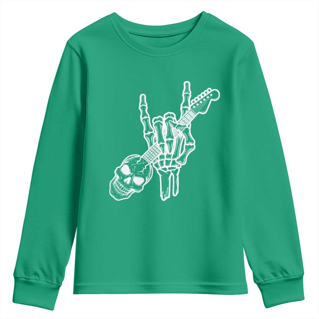 Rock N Roll Youth Sweatshirt Skeleton Hand Playing Guitar Heavy Metal Music - Wonder Print Shop