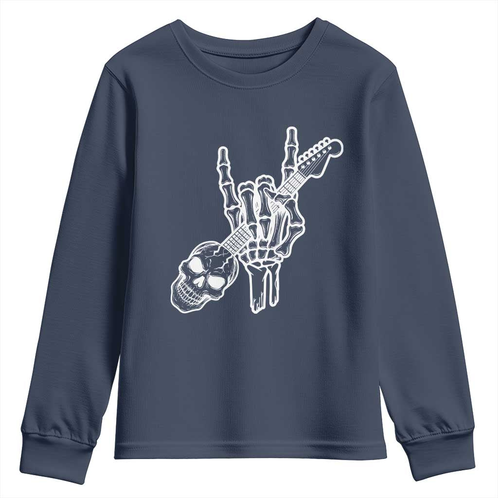 Rock N Roll Youth Sweatshirt Skeleton Hand Playing Guitar Heavy Metal Music - Wonder Print Shop