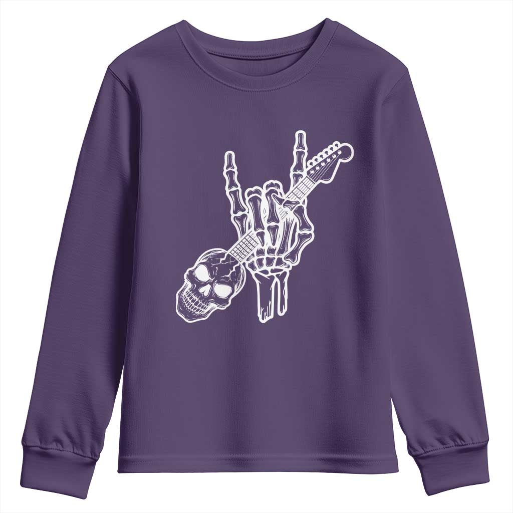 Rock N Roll Youth Sweatshirt Skeleton Hand Playing Guitar Heavy Metal Music - Wonder Print Shop