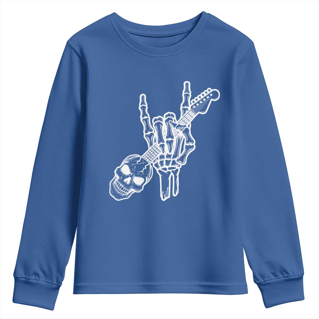 Rock N Roll Youth Sweatshirt Skeleton Hand Playing Guitar Heavy Metal Music - Wonder Print Shop