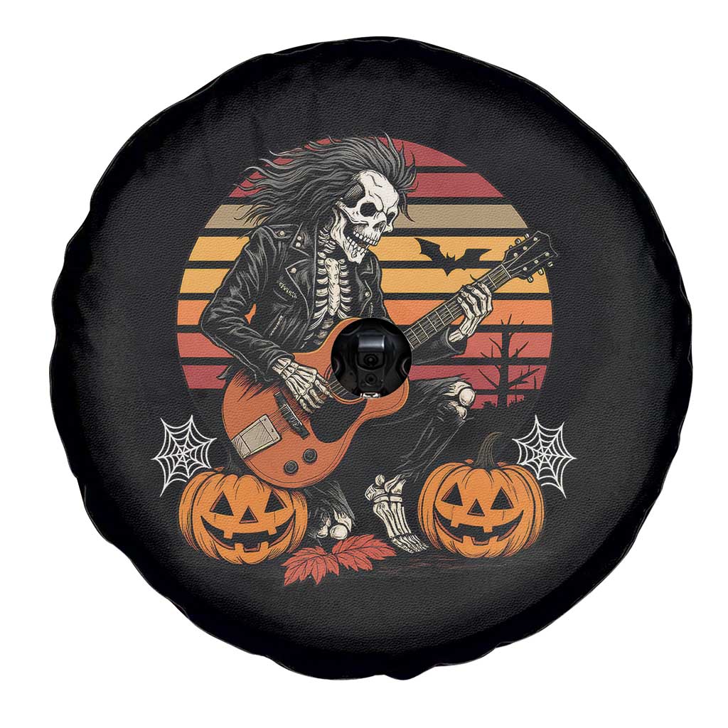 Halloween Rock Spare Tire Cover Skeleton Playing Guitar Rock And Roll - Wonder Print Shop