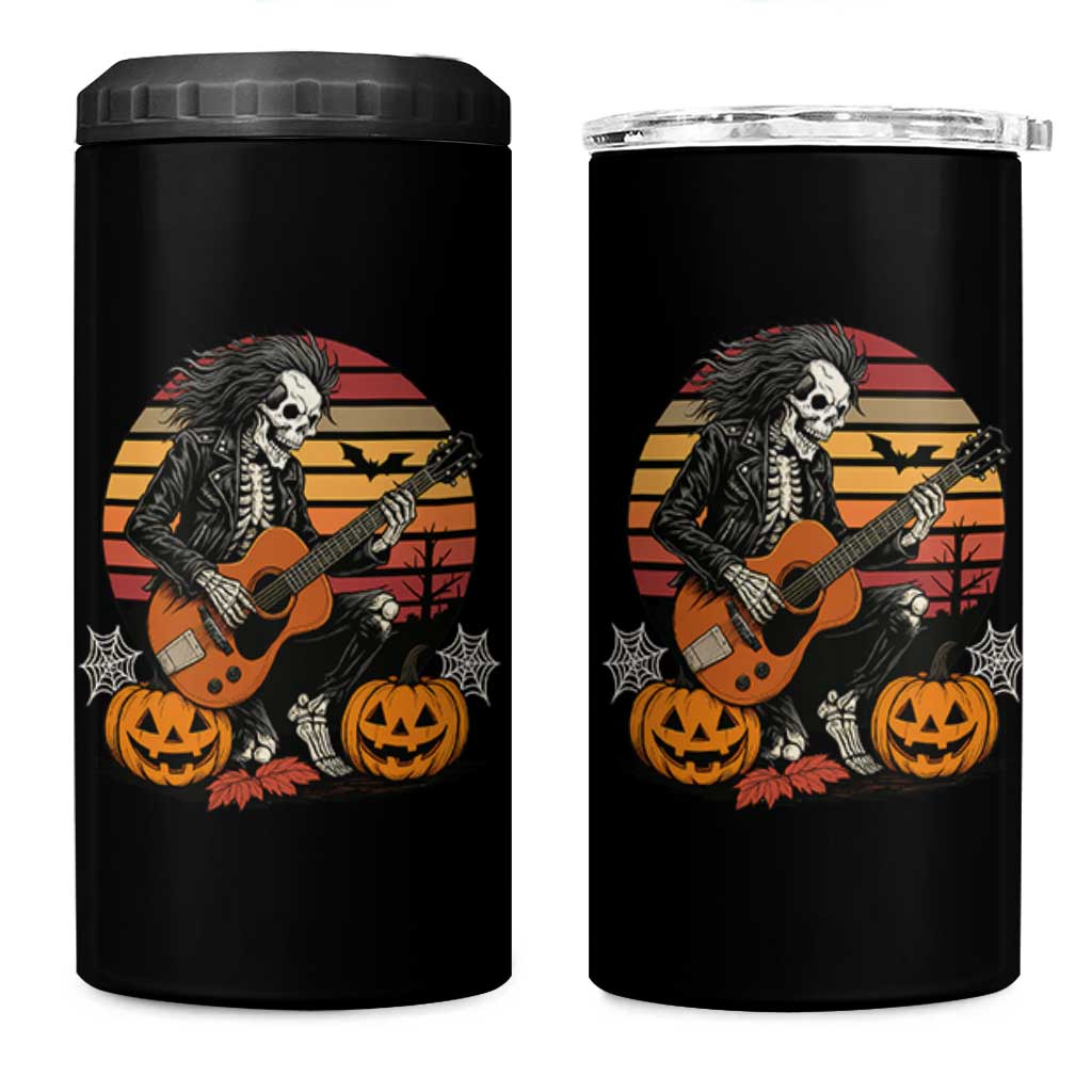 Halloween Rock 4 in 1 Can Cooler Tumbler Skeleton Playing Guitar Rock And Roll