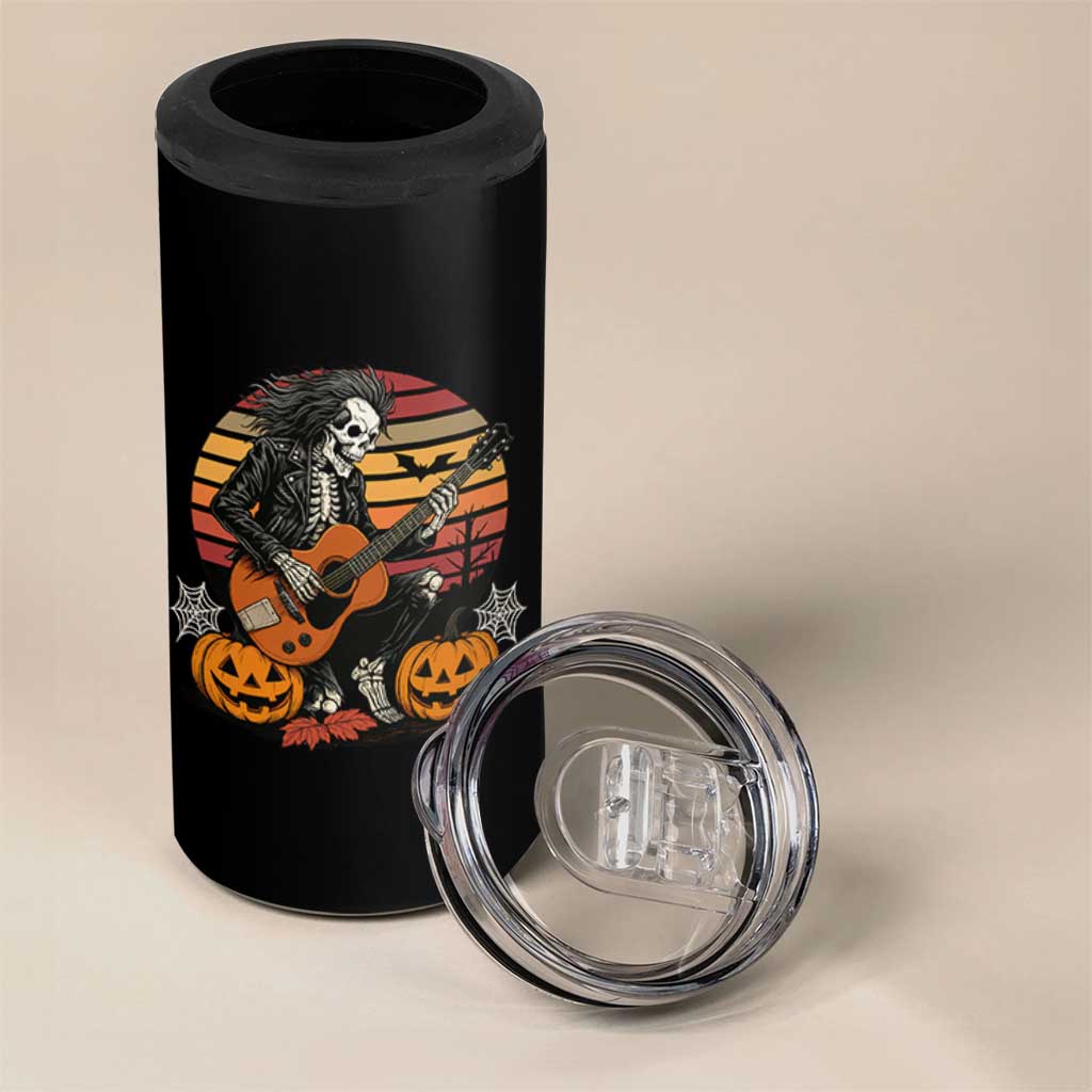 Halloween Rock 4 in 1 Can Cooler Tumbler Skeleton Playing Guitar Rock And Roll