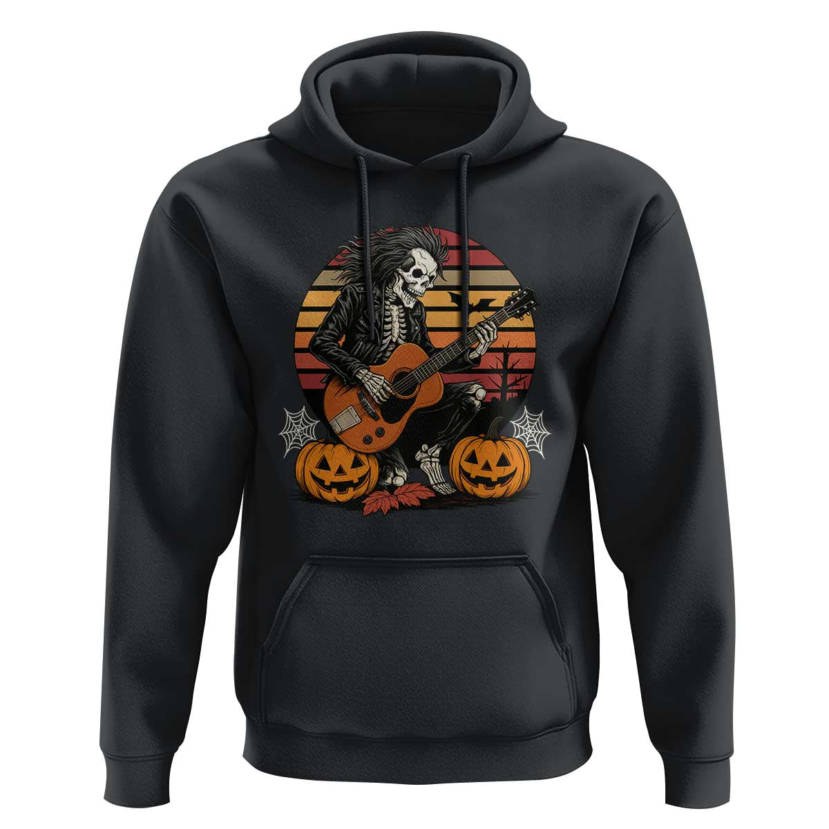 Halloween Rock Hoodie Skeleton Playing Guitar Rock And Roll - Wonder Print Shop