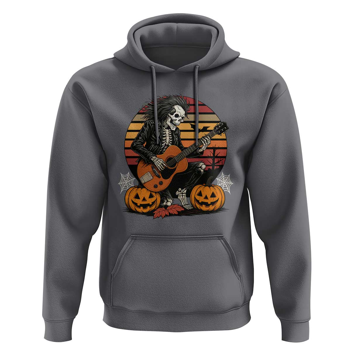 Halloween Rock Hoodie Skeleton Playing Guitar Rock And Roll - Wonder Print Shop