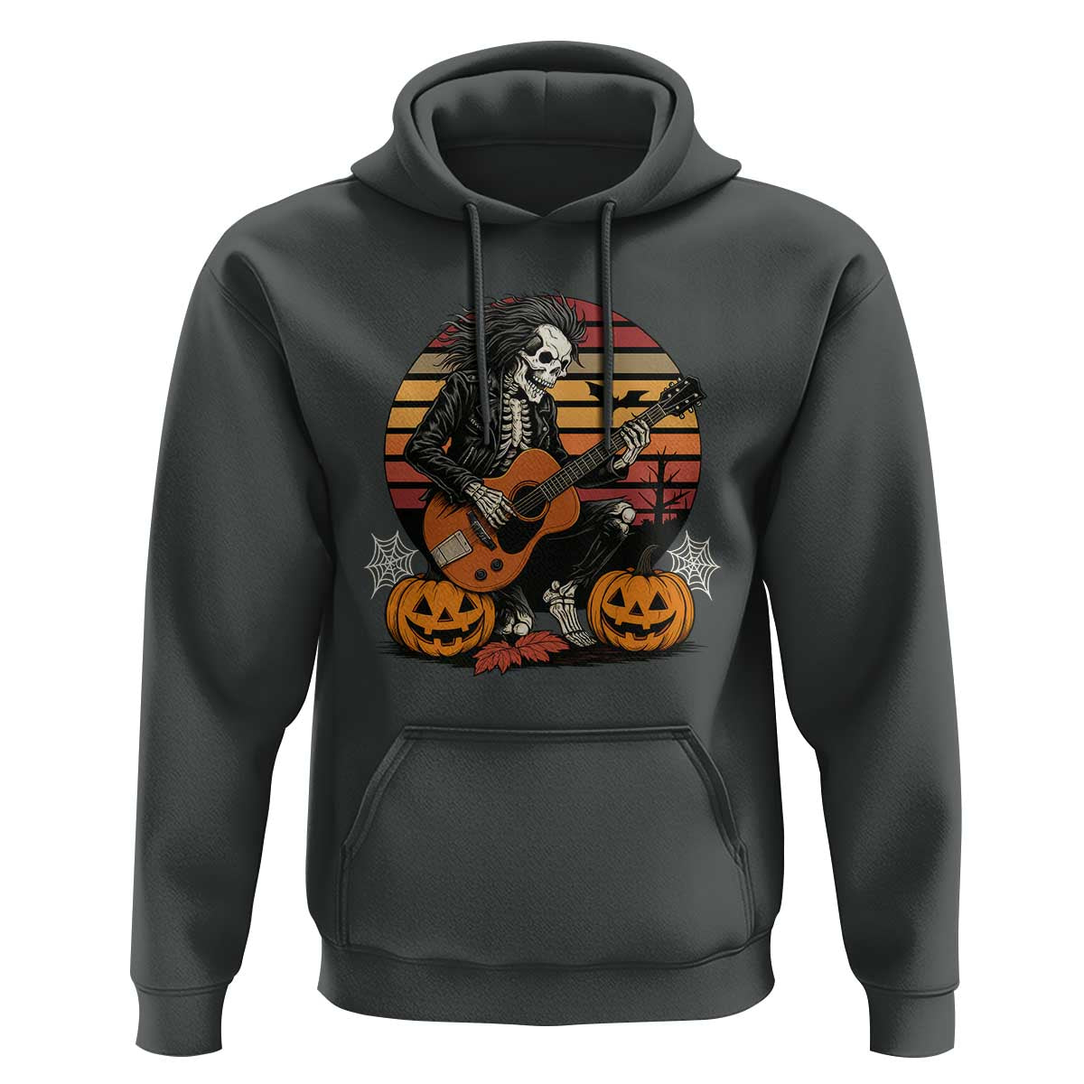 Halloween Rock Hoodie Skeleton Playing Guitar Rock And Roll - Wonder Print Shop
