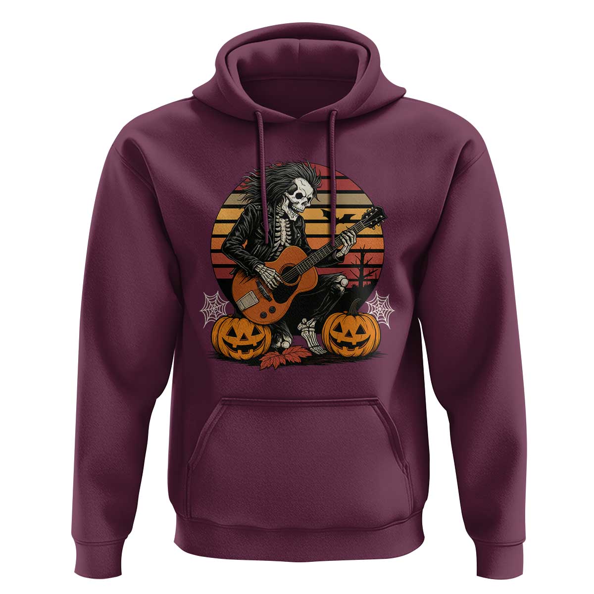 Halloween Rock Hoodie Skeleton Playing Guitar Rock And Roll - Wonder Print Shop