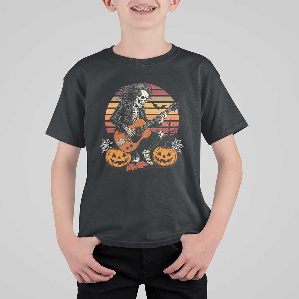 Halloween Rock T Shirt For Kid Skeleton Playing Guitar Rock And Roll - Wonder Print Shop