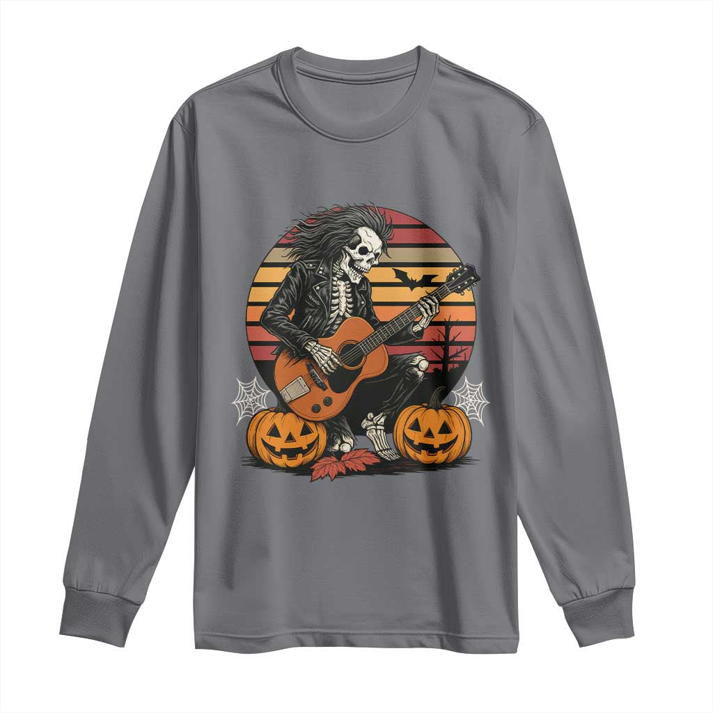 Halloween Rock Long Sleeve Shirt Skeleton Playing Guitar Rock And Roll - Wonder Print Shop