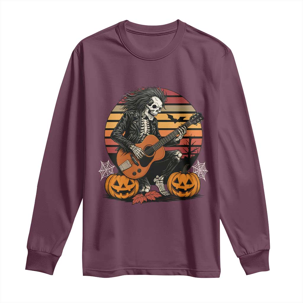 Halloween Rock Long Sleeve Shirt Skeleton Playing Guitar Rock And Roll - Wonder Print Shop
