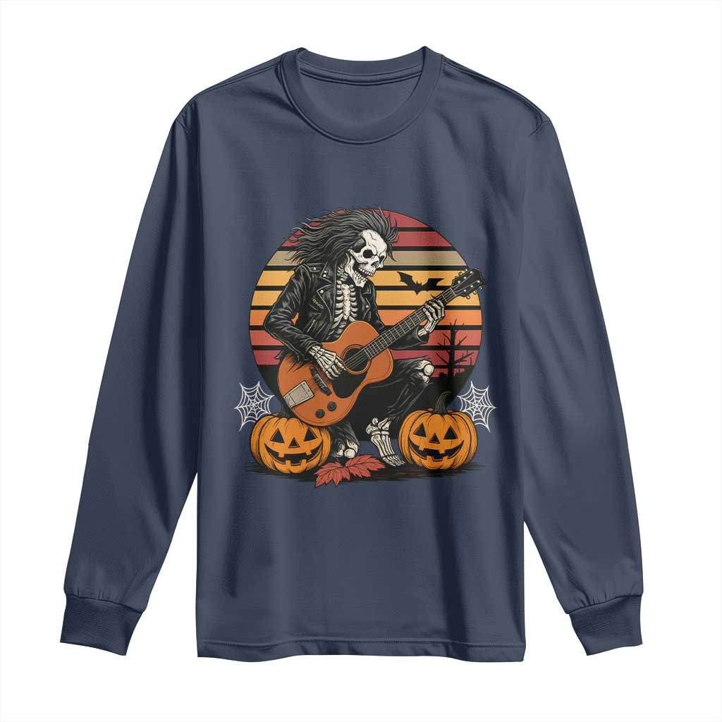Halloween Rock Long Sleeve Shirt Skeleton Playing Guitar Rock And Roll - Wonder Print Shop