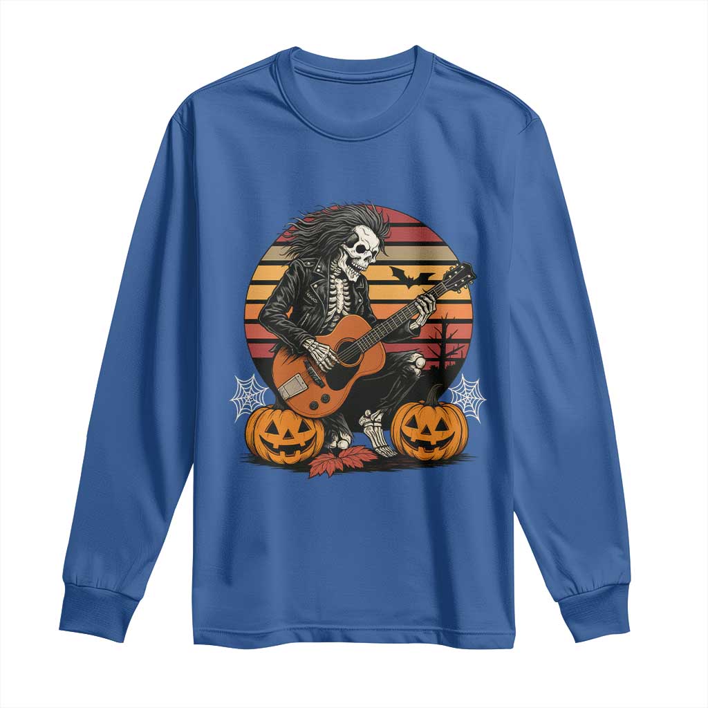 Halloween Rock Long Sleeve Shirt Skeleton Playing Guitar Rock And Roll - Wonder Print Shop