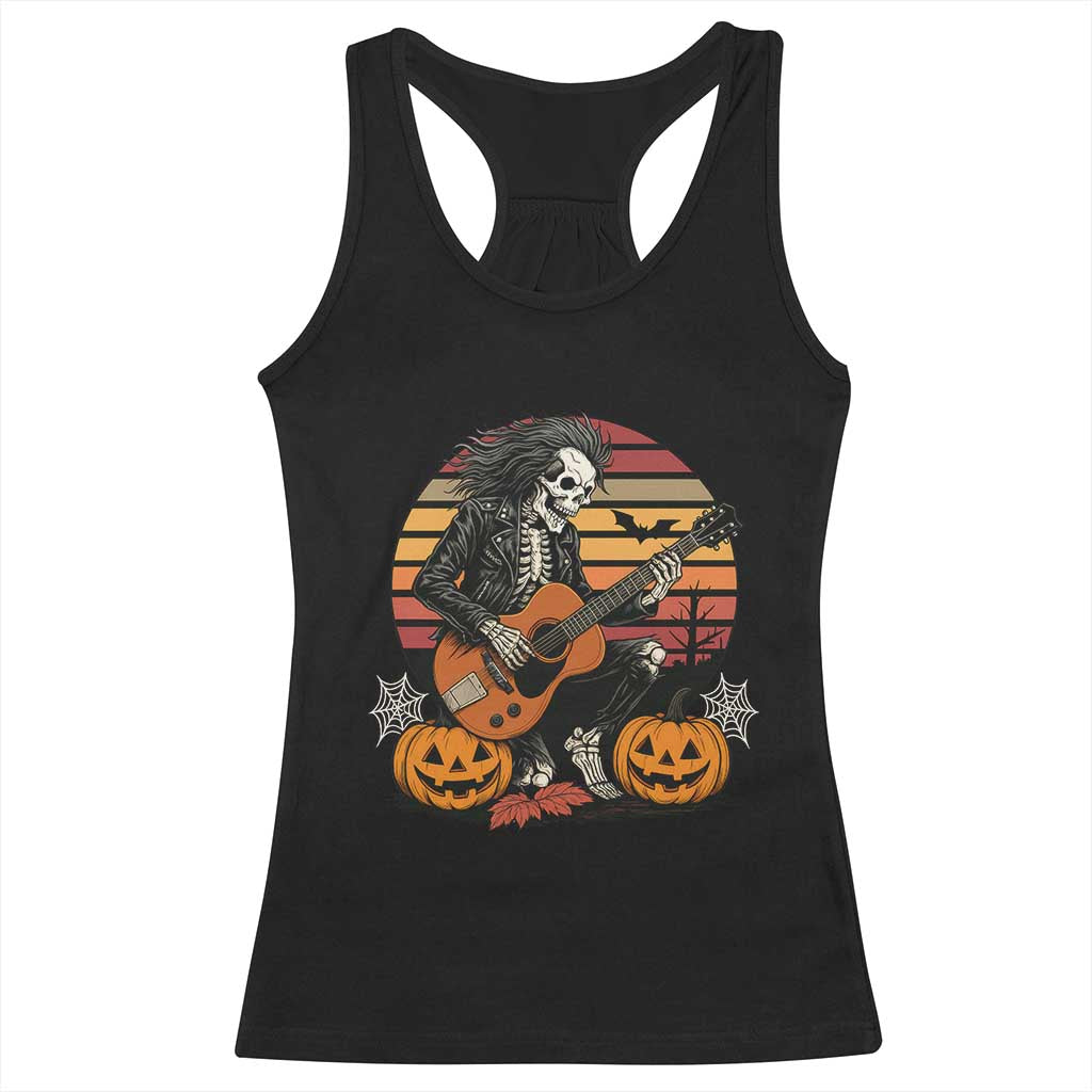 Halloween Rock Racerback Tank Top Skeleton Playing Guitar Rock And Roll - Wonder Print Shop