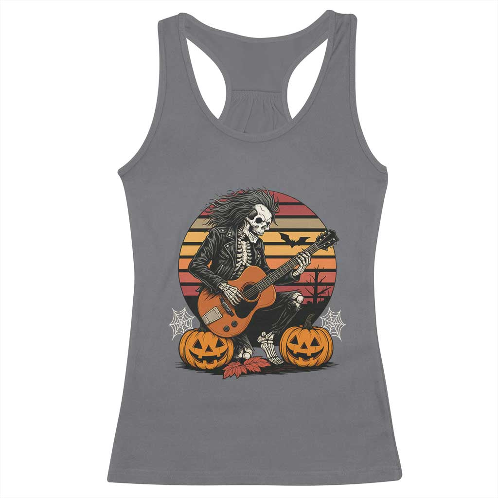 Halloween Rock Racerback Tank Top Skeleton Playing Guitar Rock And Roll - Wonder Print Shop