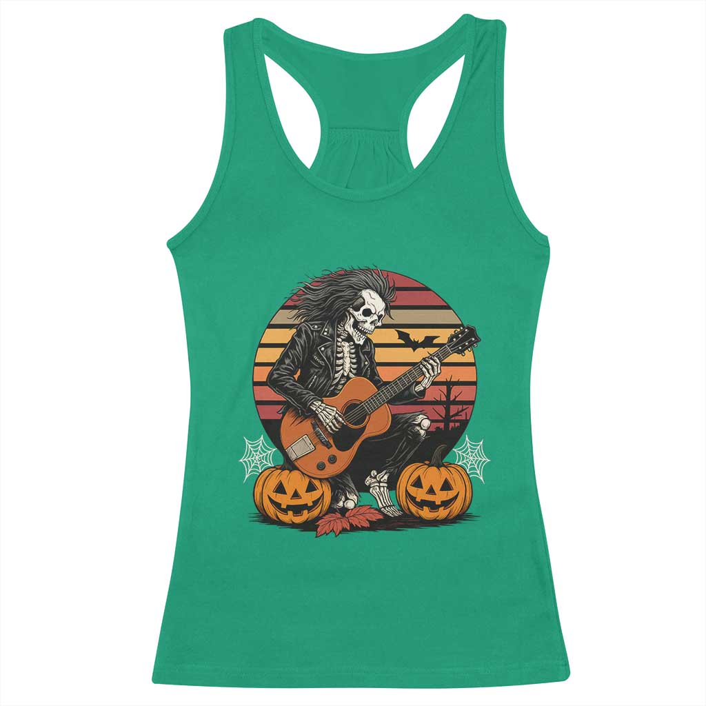 Halloween Rock Racerback Tank Top Skeleton Playing Guitar Rock And Roll - Wonder Print Shop