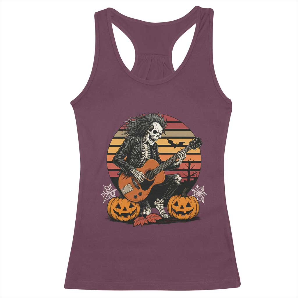Halloween Rock Racerback Tank Top Skeleton Playing Guitar Rock And Roll - Wonder Print Shop