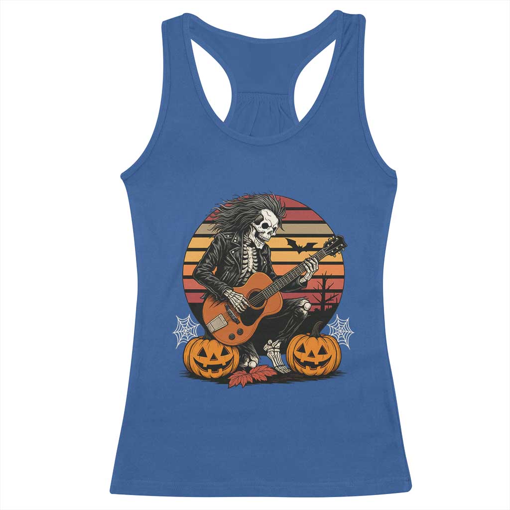 Halloween Rock Racerback Tank Top Skeleton Playing Guitar Rock And Roll - Wonder Print Shop