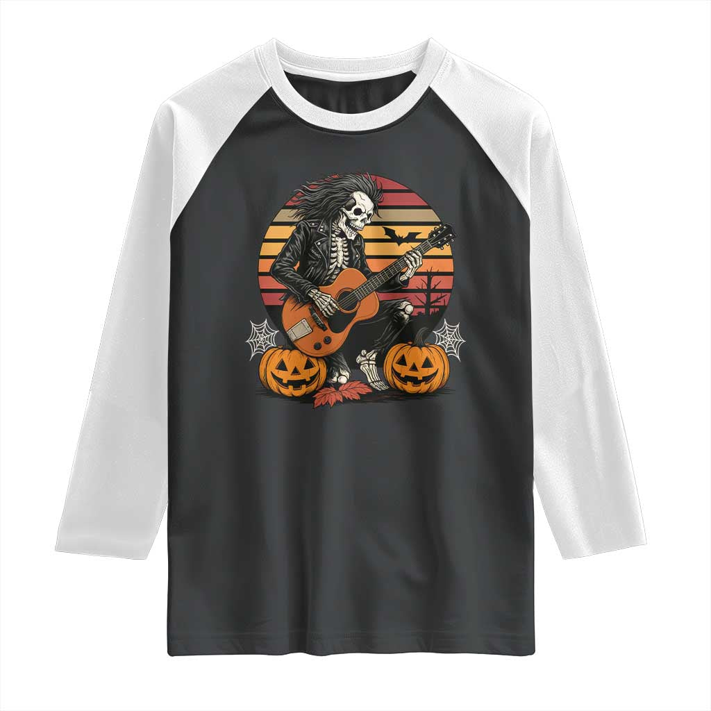 Halloween Rock Raglan Shirt Skeleton Playing Guitar Rock And Roll - Wonder Print Shop