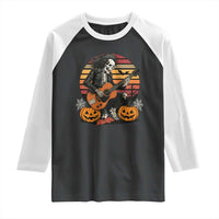 Halloween Rock Raglan Shirt Skeleton Playing Guitar Rock And Roll - Wonder Print Shop