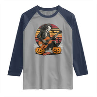 Halloween Rock Raglan Shirt Skeleton Playing Guitar Rock And Roll - Wonder Print Shop