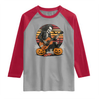 Halloween Rock Raglan Shirt Skeleton Playing Guitar Rock And Roll - Wonder Print Shop