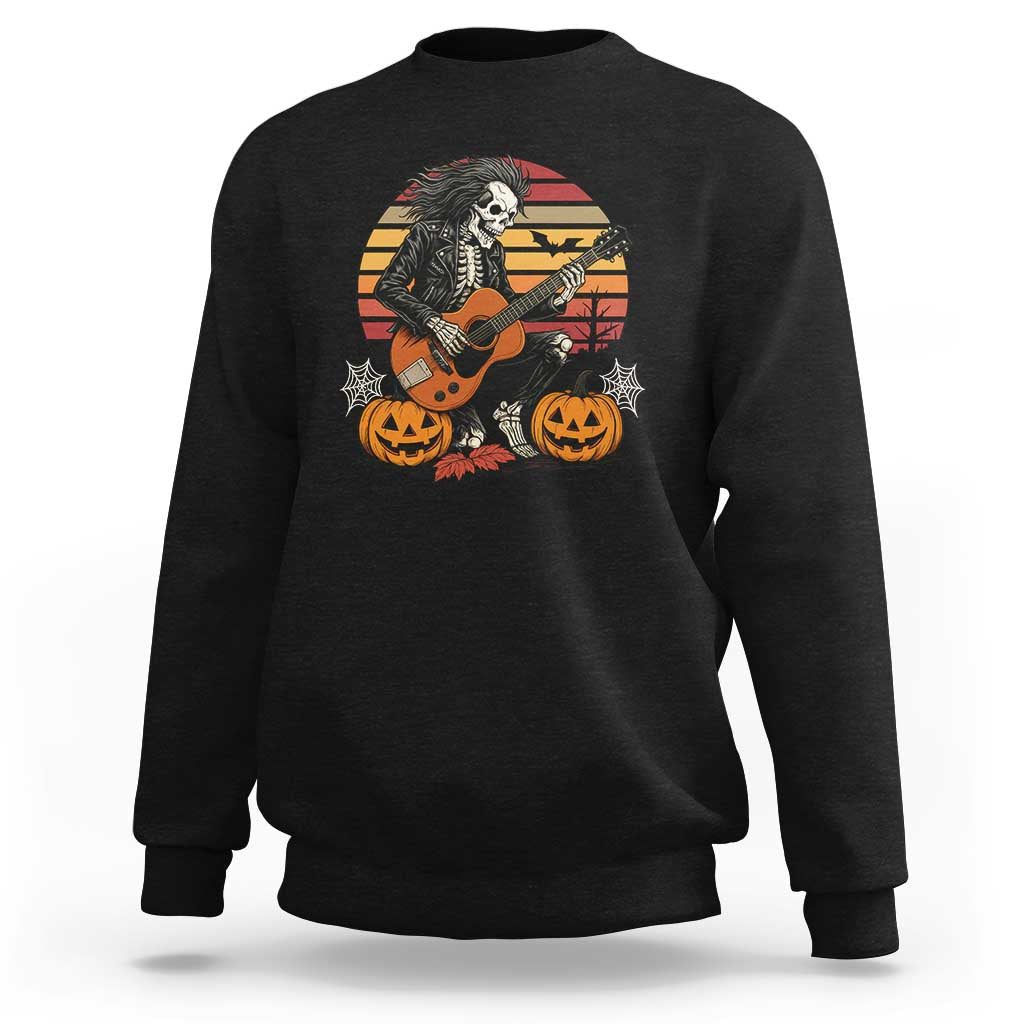 Halloween Rock Sweatshirt Skeleton Playing Guitar Rock And Roll - Wonder Print Shop