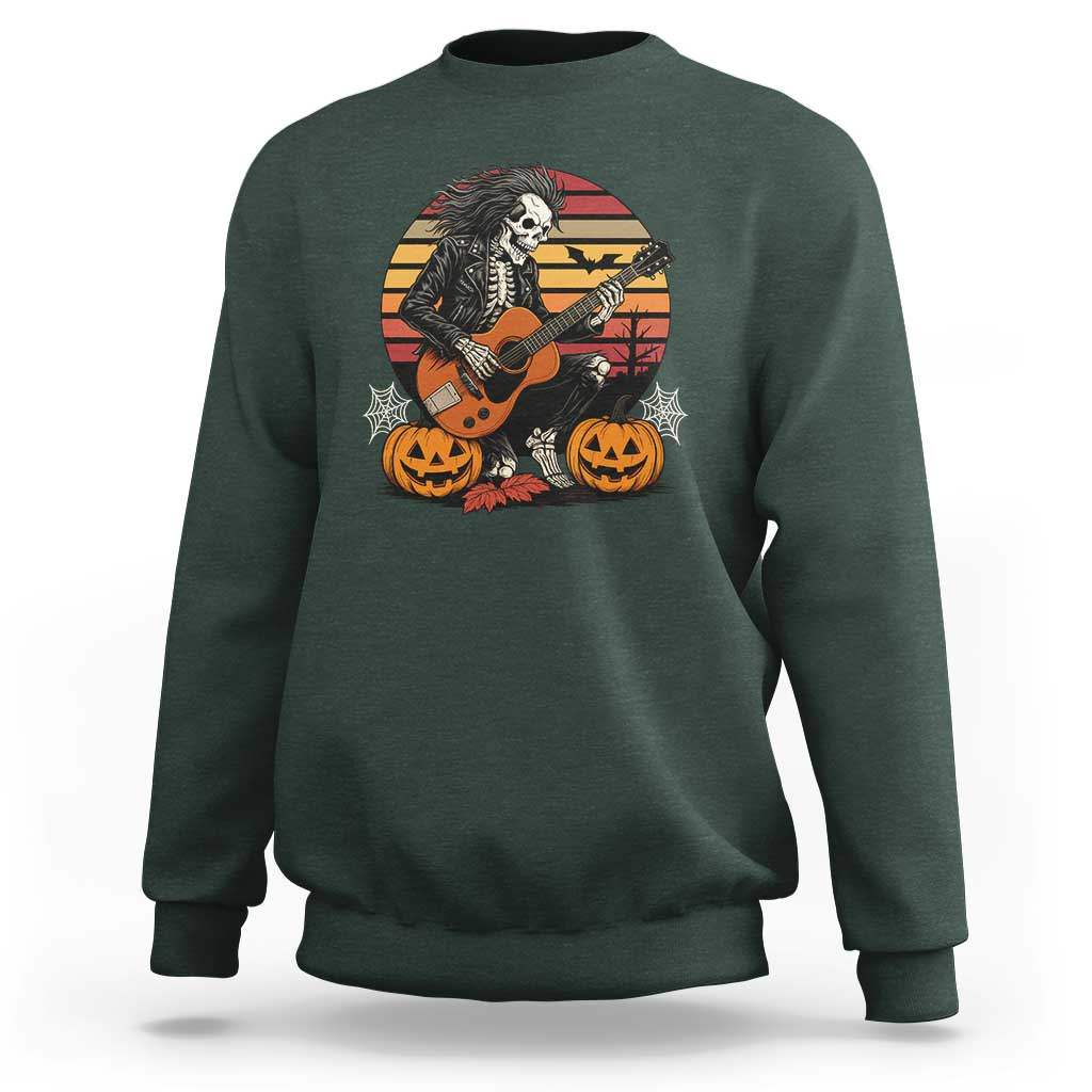 Halloween Rock Sweatshirt Skeleton Playing Guitar Rock And Roll - Wonder Print Shop