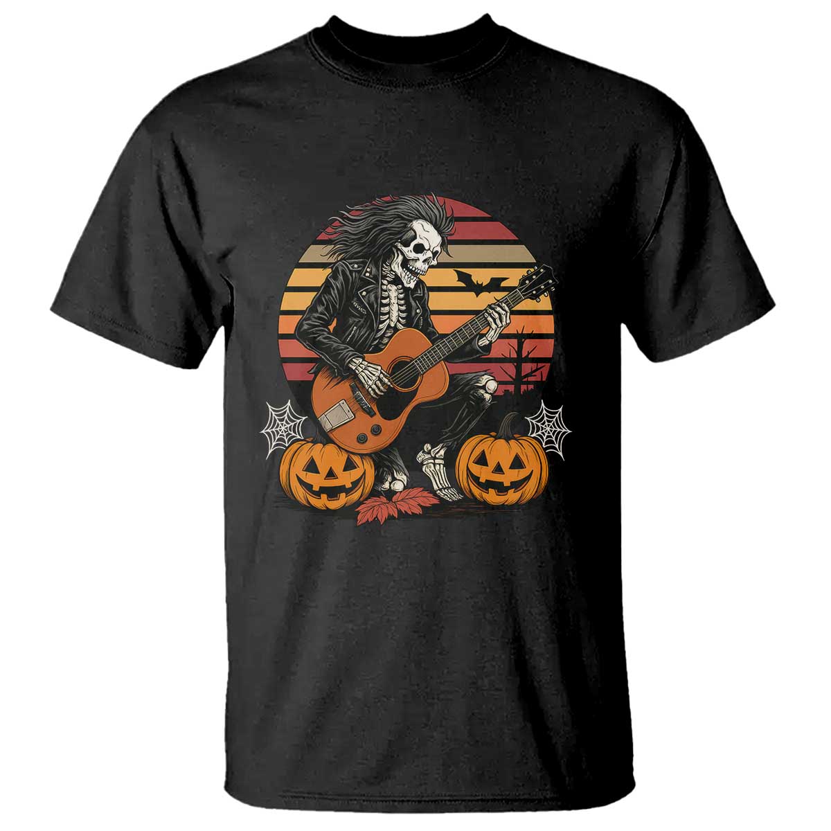 Halloween Rock T Shirt Skeleton Playing Guitar Rock And Roll - Wonder Print Shop