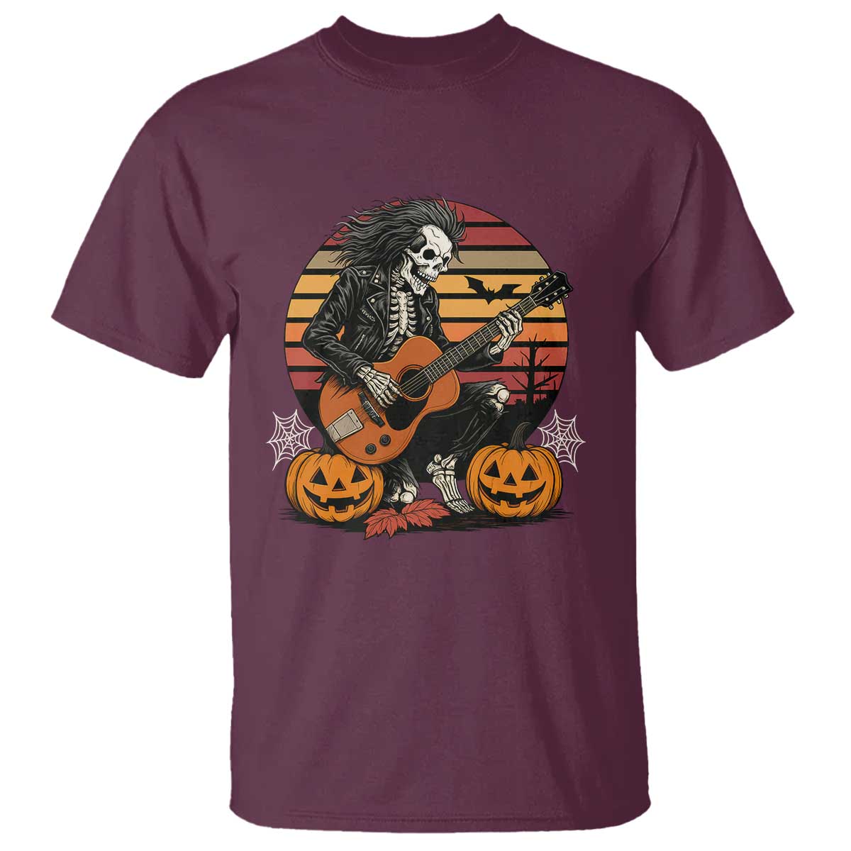 Halloween Rock T Shirt Skeleton Playing Guitar Rock And Roll - Wonder Print Shop