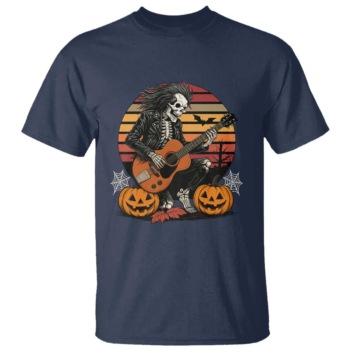 Halloween Rock T Shirt Skeleton Playing Guitar Rock And Roll - Wonder Print Shop