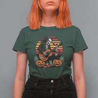 Halloween Rock T Shirt For Women Skeleton Playing Guitar Rock And Roll - Wonder Print Shop
