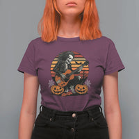 Halloween Rock T Shirt For Women Skeleton Playing Guitar Rock And Roll - Wonder Print Shop